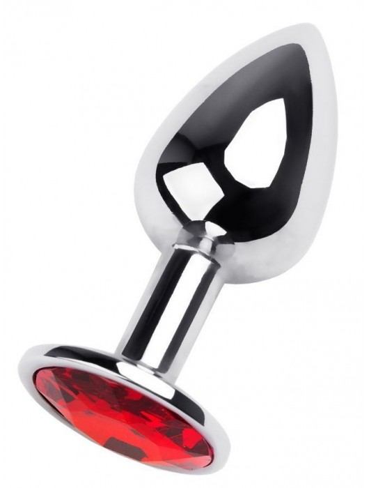 Маленькая коническая серебристая анальная пробка с красным кристаллом - 7 см. - ToyFa - купить с доставкой в Ноябрьске