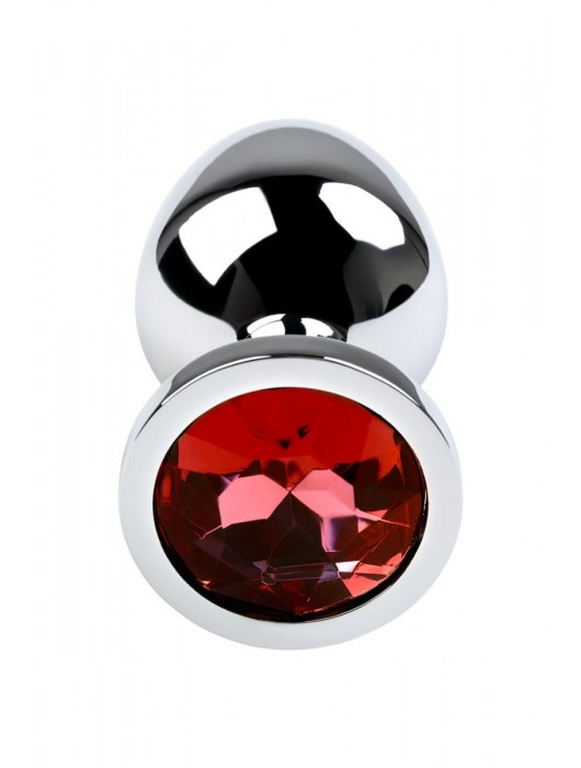 Серебристая коническая анальная пробка с красным кристаллом - 8 см. - ToyFa - купить с доставкой в Ноябрьске
