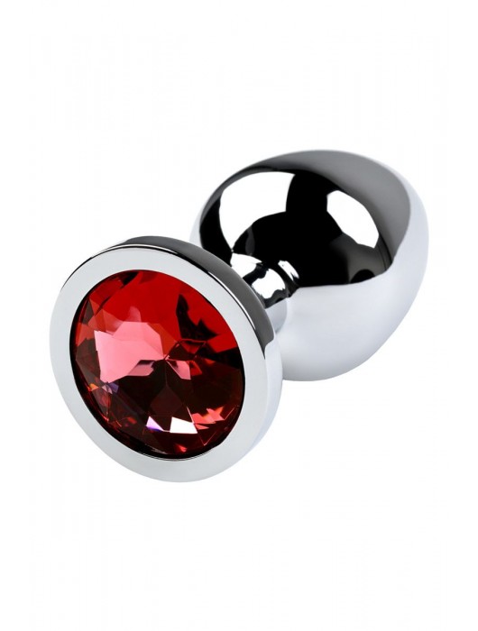 Серебристая коническая анальная пробка с красным кристаллом - 8 см. - ToyFa - купить с доставкой в Ноябрьске