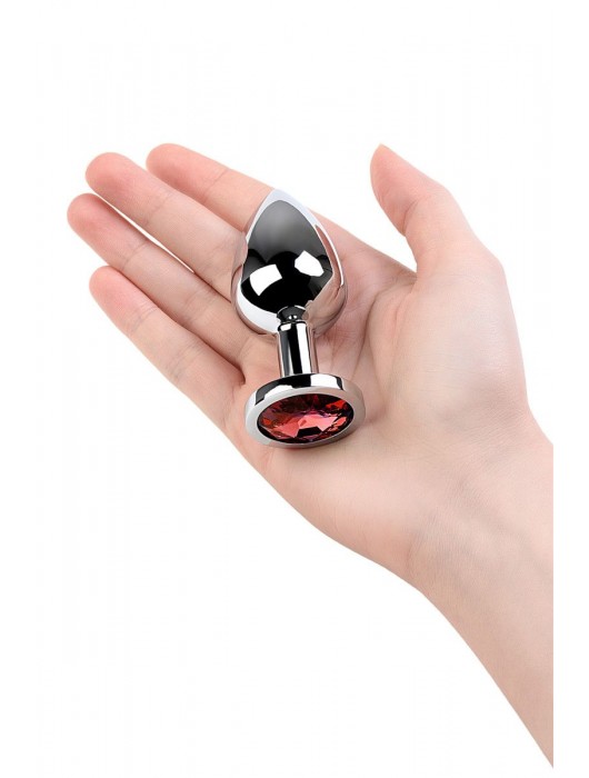 Серебристая коническая анальная пробка с красным кристаллом - 8 см. - ToyFa - купить с доставкой в Ноябрьске