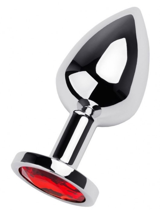 Серебристая коническая анальная пробка с красным кристаллом - 8 см. - ToyFa - купить с доставкой в Ноябрьске