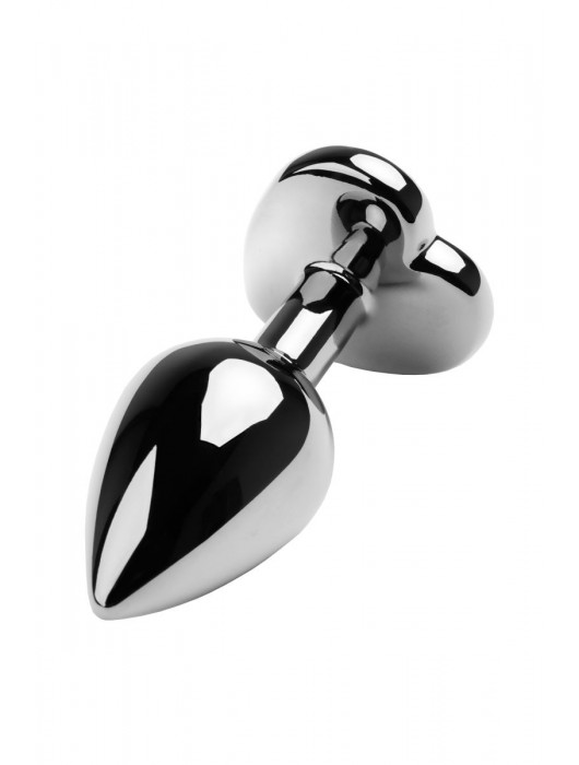 Серебристая коническая анальная пробка с красным кристаллом-сердечком - 7 см. - ToyFa - купить с доставкой в Ноябрьске