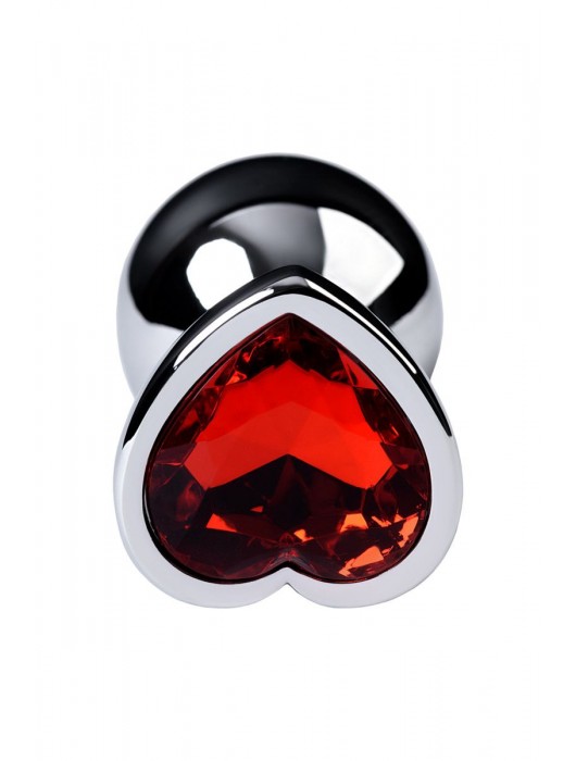 Серебристая коническая анальная пробка с красным кристаллом-сердечком - 7 см. - ToyFa - купить с доставкой в Ноябрьске