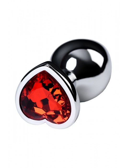 Серебристая коническая анальная пробка с красным кристаллом-сердечком - 7 см. - ToyFa - купить с доставкой в Ноябрьске