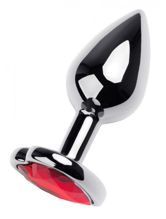 Серебристая коническая анальная пробка с красным кристаллом-сердечком - 7 см. - ToyFa - купить с доставкой в Ноябрьске