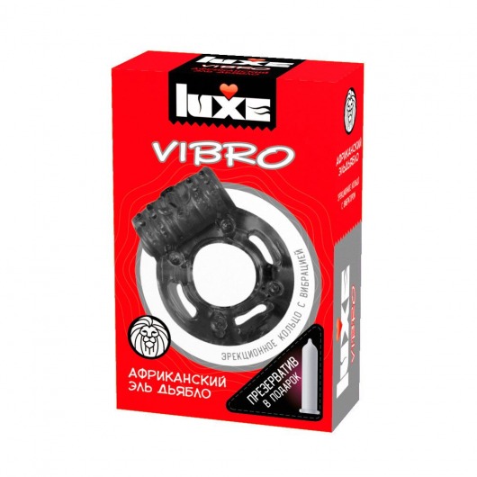 Чёрное эрекционное виброкольцо Luxe VIBRO  Африканский Эль Дьябло  + презерватив - Luxe - в Ноябрьске купить с доставкой