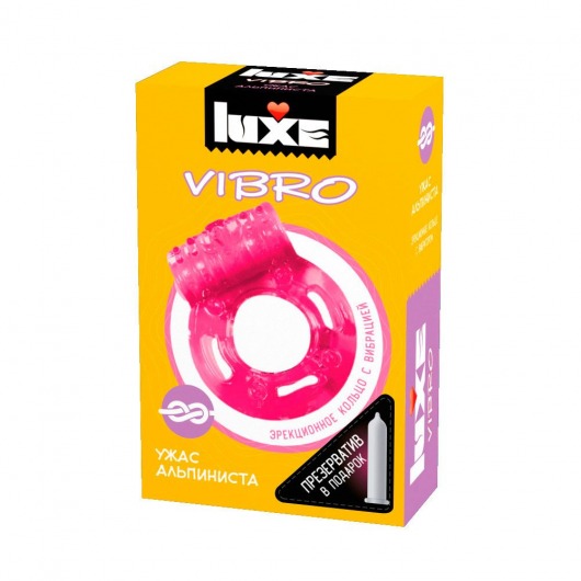 Розовое эрекционное виброкольцо Luxe VIBRO  Ужас Альпиниста  + презерватив - Luxe - в Ноябрьске купить с доставкой