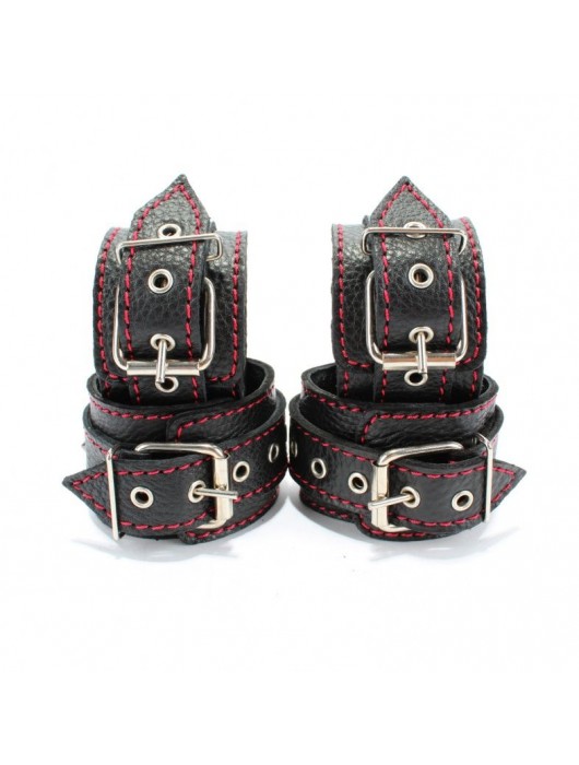 Черный бондажный набор с красной строчкой - БДСМ Арсенал - купить с доставкой в Ноябрьске