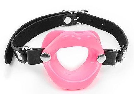 Розовый кляп-губки на черном ремешке - Notabu - купить с доставкой в Ноябрьске