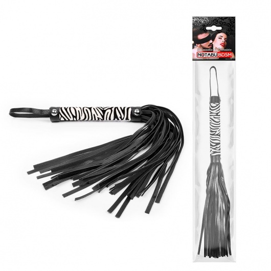 Черная многохвостовая плеть с круглой ручкой-зеброй - 39 см. - Notabu - купить с доставкой в Ноябрьске