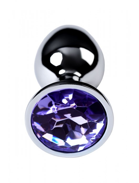 Серебристая конусовидная анальная пробка с фиолетовым кристаллом - 7 см. - ToyFa - купить с доставкой в Ноябрьске