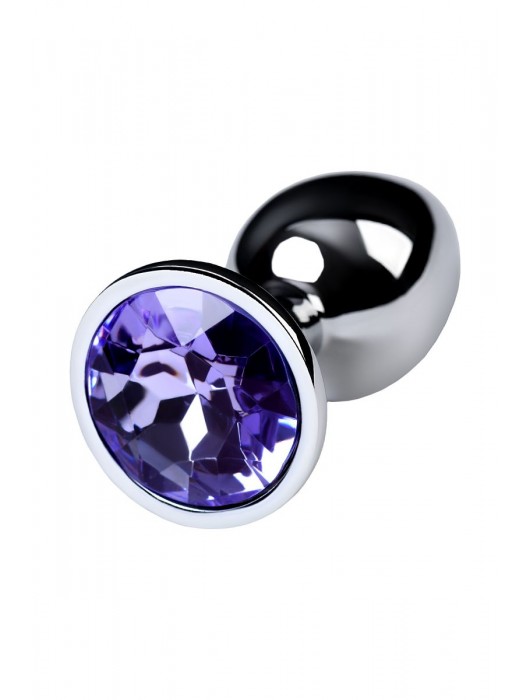 Серебристая конусовидная анальная пробка с фиолетовым кристаллом - 7 см. - ToyFa - купить с доставкой в Ноябрьске
