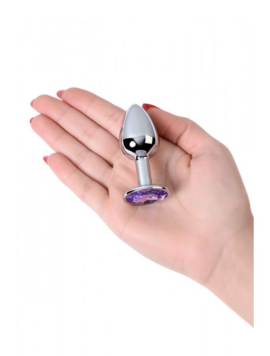 Серебристая конусовидная анальная пробка с фиолетовым кристаллом - 7 см. - ToyFa - купить с доставкой в Ноябрьске