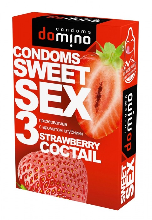 Презервативы для орального секса DOMINO Sweet Sex с ароматом клубничного коктейля  - 3 шт. - Domino - купить с доставкой в Ноябрьске