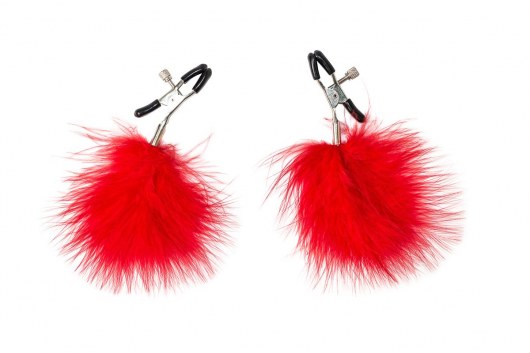 Зажимы на соски с красным пухом Euphoric - Lola Games - купить с доставкой в Ноябрьске