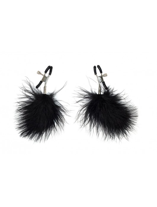 Зажимы на соски с черным пухом Euphoric - Lola Games - купить с доставкой в Ноябрьске