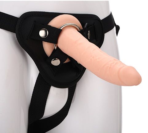 Телесный страпон на черных трусиках STRAP ON REAL DILDO - 20 см. - Dream Toys - купить с доставкой в Ноябрьске