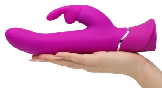Лиловый вибратор Curve Thrusting Rechargeable Rabbit Vibrator - 24,1 см. - Happy Rabbit