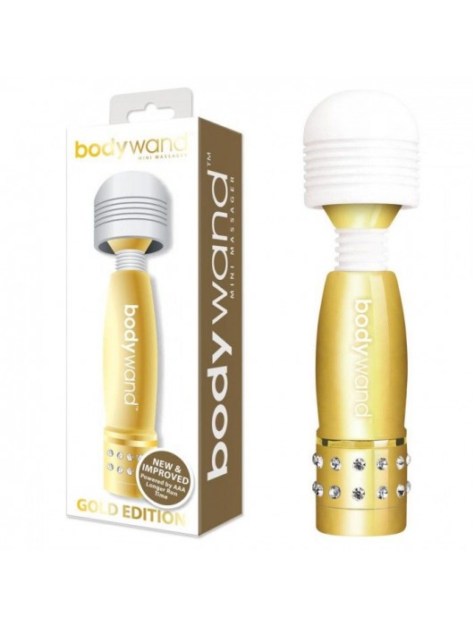 Золотистый жезловый мини-вибратор с кристаллами Mini Massager Gold Edition - Bodywand