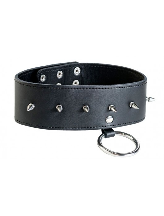 Чёрный кожаный ошейник с шипами - ToyFa - купить с доставкой в Ноябрьске