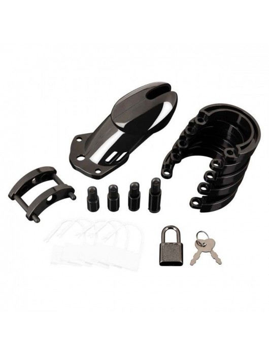 Черная акриловая клетка целомудрия для члена с замком - BlueLine - купить с доставкой в Ноябрьске