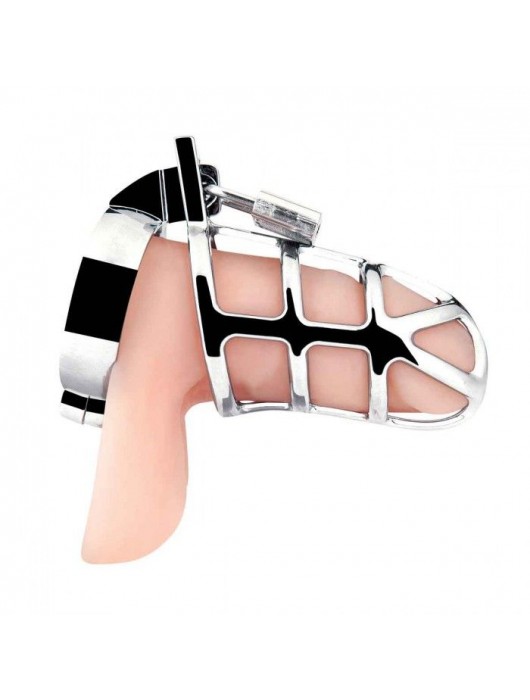 Серебристая металлическая клетка для члена с замком Enslave Cock Cage - BlueLine - купить с доставкой в Ноябрьске