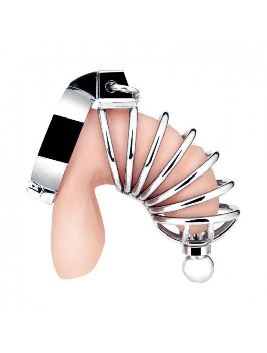 Серебристая клетка для члена Urethral Play Cage - BlueLine - купить с доставкой в Ноябрьске