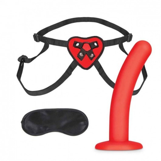 Красный поясной фаллоимитатор Red Heart Strap on Harness   5in Dildo Set - 12,25 см. - Lux Fetish - купить с доставкой в Ноябрьске