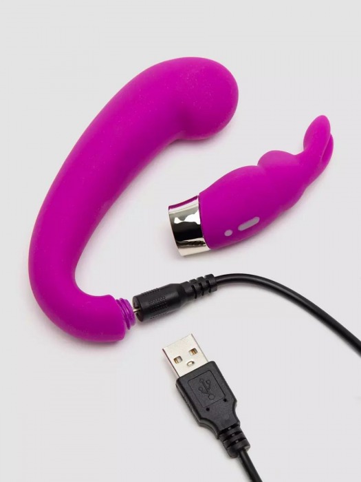 Лиловый вибратор Mini G-Spot Curve Vibe с клиторальным зайчиком - Happy Rabbit