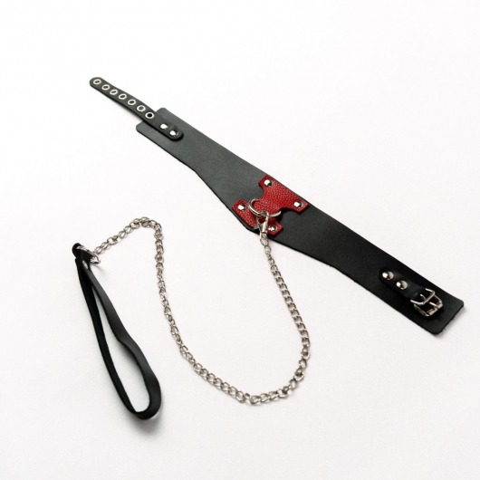 Черный широкий ошейник с красным декором и поводком - Crazy Handmade - купить с доставкой в Ноябрьске