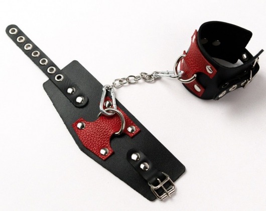 Черные кожаные оковы с красными вставками - Crazy Handmade - купить с доставкой в Ноябрьске