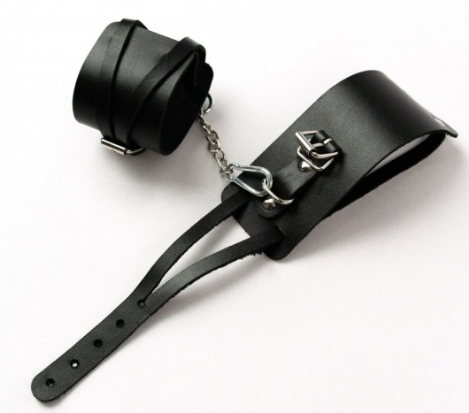 Черные кожаные оковы с креплением в виде веревочек - Crazy Handmade - купить с доставкой в Ноябрьске