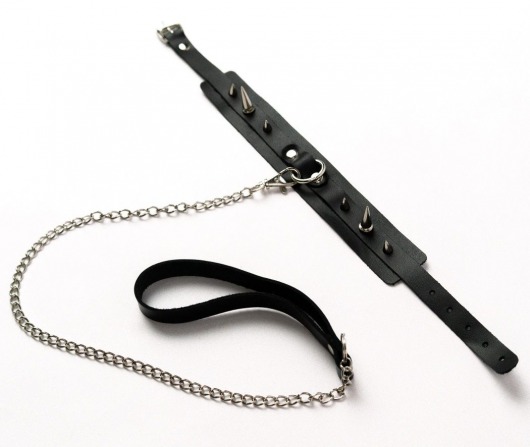 Черный ошейник с шипами и поводком - Crazy Handmade - купить с доставкой в Ноябрьске