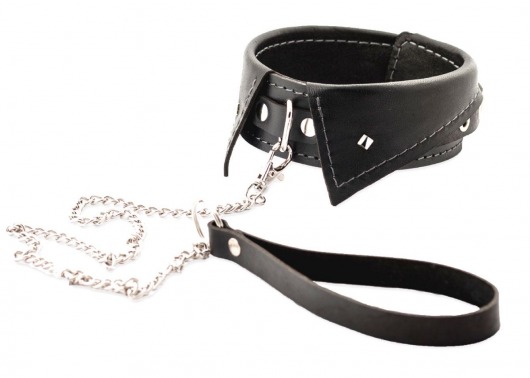 Черный ошейник-воротничок с металлическим поводком - Crazy Handmade - купить с доставкой в Ноябрьске
