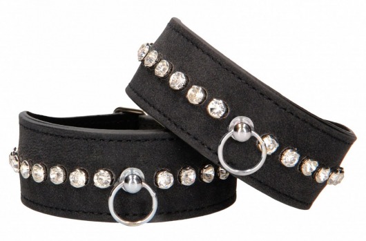 Черные наручники Diamond Studded Wrist Cuffs - Shots Media BV - купить с доставкой в Ноябрьске