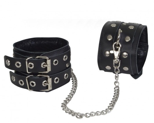 Чёрные кожаные оковы, соединенные цепочкой - Sitabella - купить с доставкой в Ноябрьске