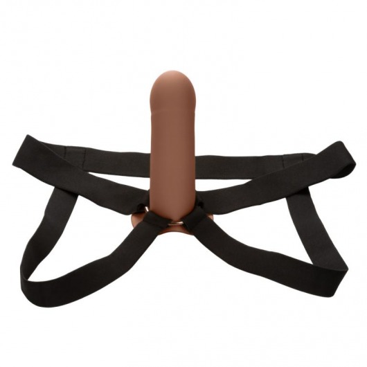 Коричневый фаллопротез из силикона Extension with Harness - 15,75 см. - California Exotic Novelties - купить с доставкой в Ноябрьске