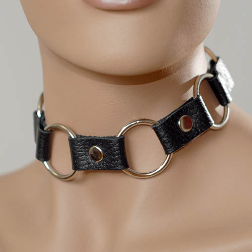 Кожаный черный ошейник с кольцами - Sitabella - купить с доставкой в Ноябрьске