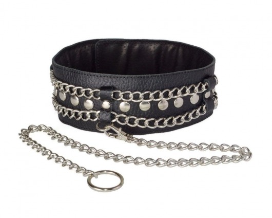 Чёрный ошейник с цепочками и поводком - Sitabella - купить с доставкой в Ноябрьске