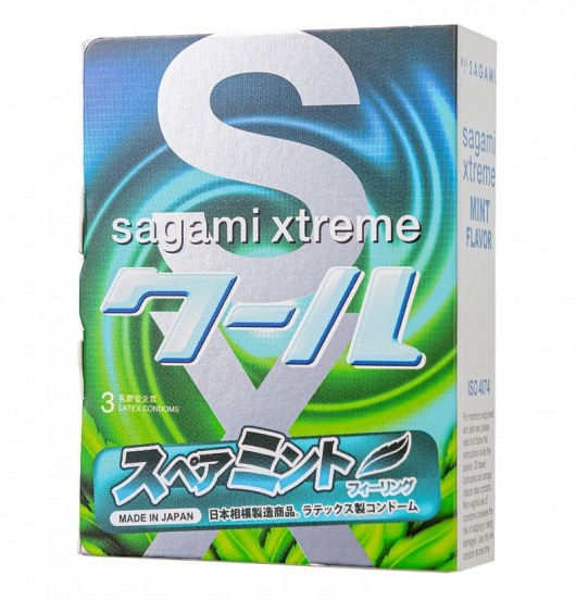 Презервативы Sagami Xtreme Mint с ароматом мяты - 3 шт. - Sagami - купить с доставкой в Ноябрьске