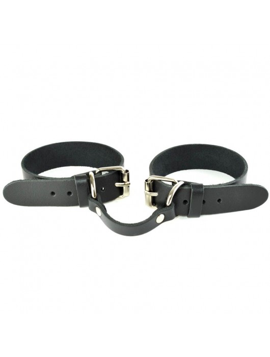 Черные кожаные наручники со съемной красной опушкой - Sitabella - купить с доставкой в Ноябрьске