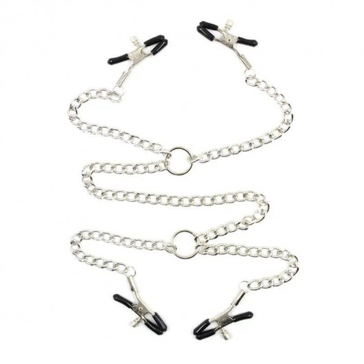 Серебристые зажимы для сосков и половых губ на тонкой цепочке - Notabu - купить с доставкой в Ноябрьске