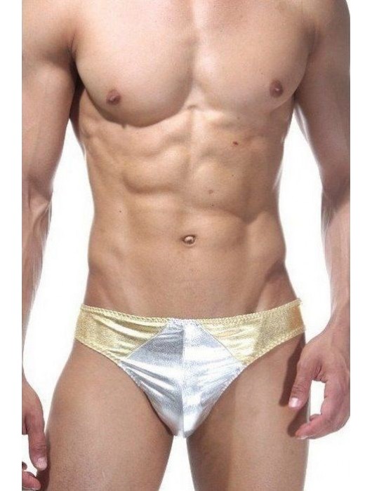 Блестящие серебристо-золотистые трусики-тонги - La Blinque купить с доставкой