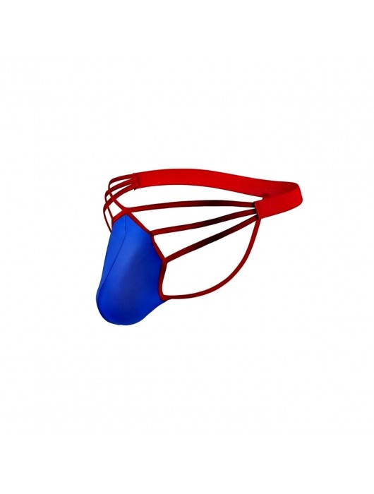 Синие сексуальные трусы-стринги на тонких красных бретелях - Romeo Rossi купить с доставкой