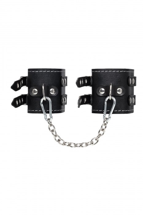 Черные кожаные оковы с двумя ремнями и красной подкладкой - Pecado - купить с доставкой в Ноябрьске