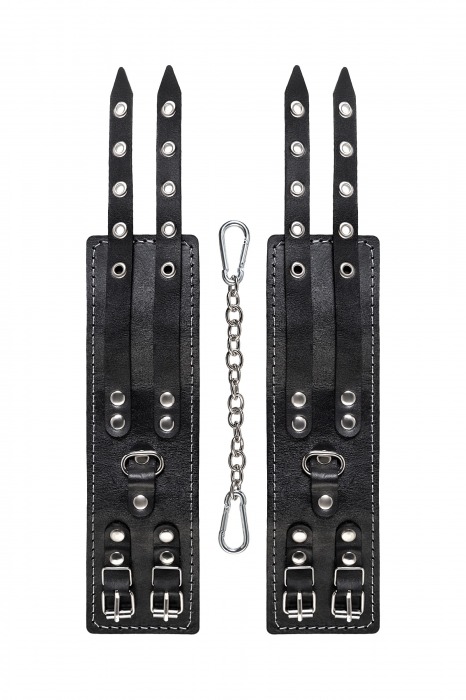 Черные кожаные оковы с двумя ремнями и красной подкладкой - Pecado - купить с доставкой в Ноябрьске