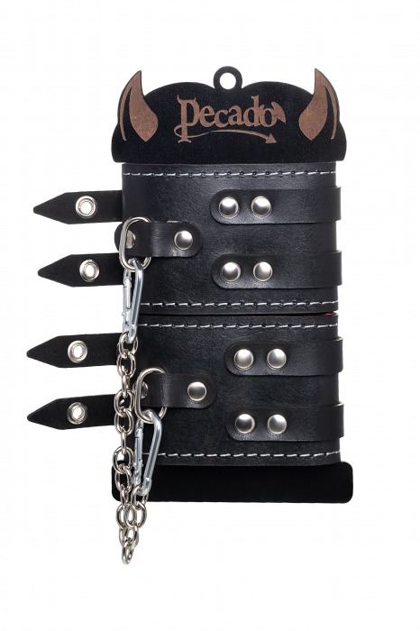 Черные кожаные оковы с двумя ремнями и красной подкладкой - Pecado - купить с доставкой в Ноябрьске