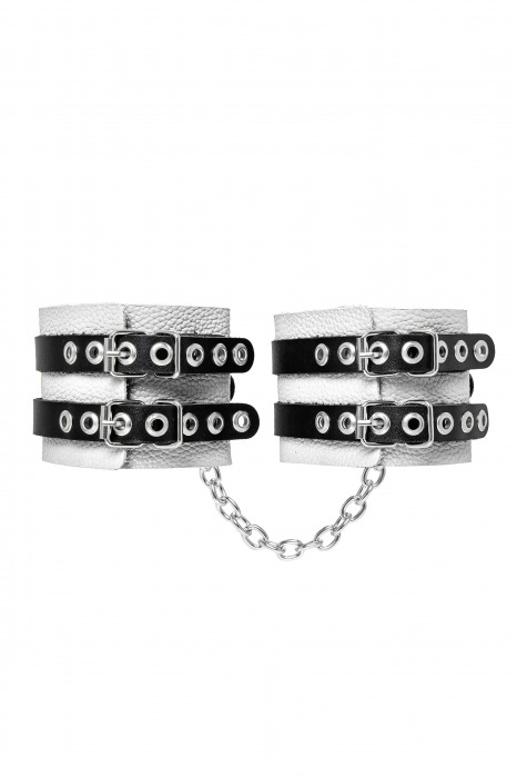 Бело-черные оковы с двумя ремешками и люверсами - Pecado - купить с доставкой в Ноябрьске