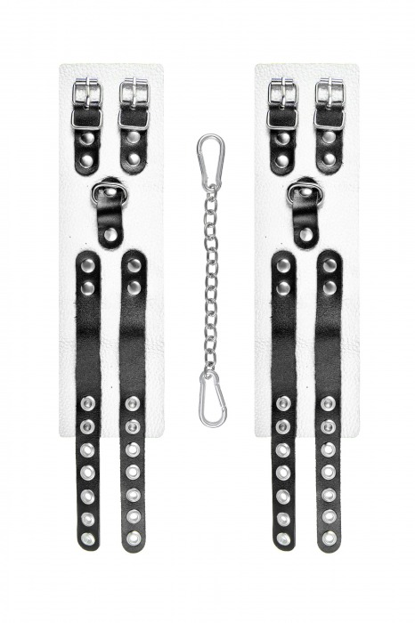 Бело-черные оковы с двумя ремешками и люверсами - Pecado - купить с доставкой в Ноябрьске