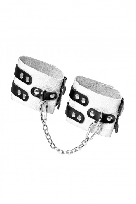Бело-черные оковы с двумя ремешками и люверсами - Pecado - купить с доставкой в Ноябрьске